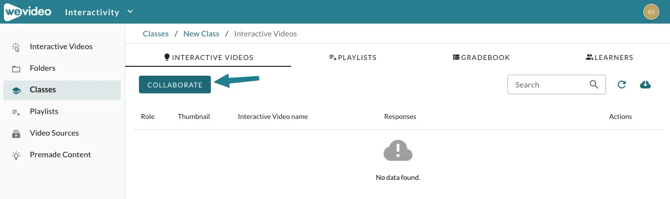 The collaborate button in the WeVideo class.
