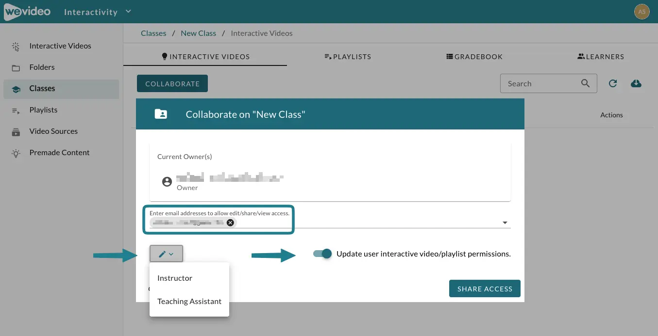The edit permission window for the class 