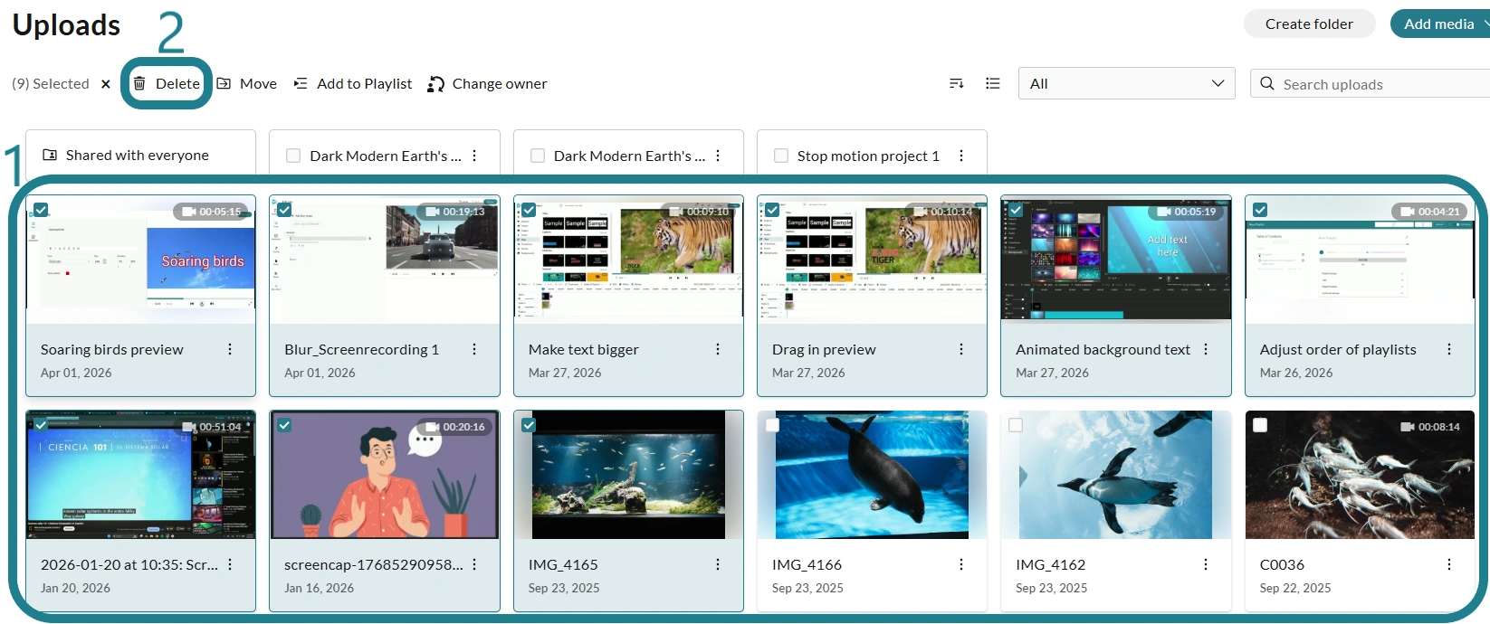 Select the media and click the Delete button at the top to remove them from the license.