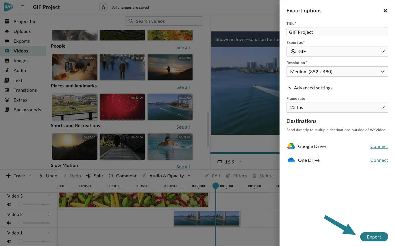Click the Export button on the export settings panel