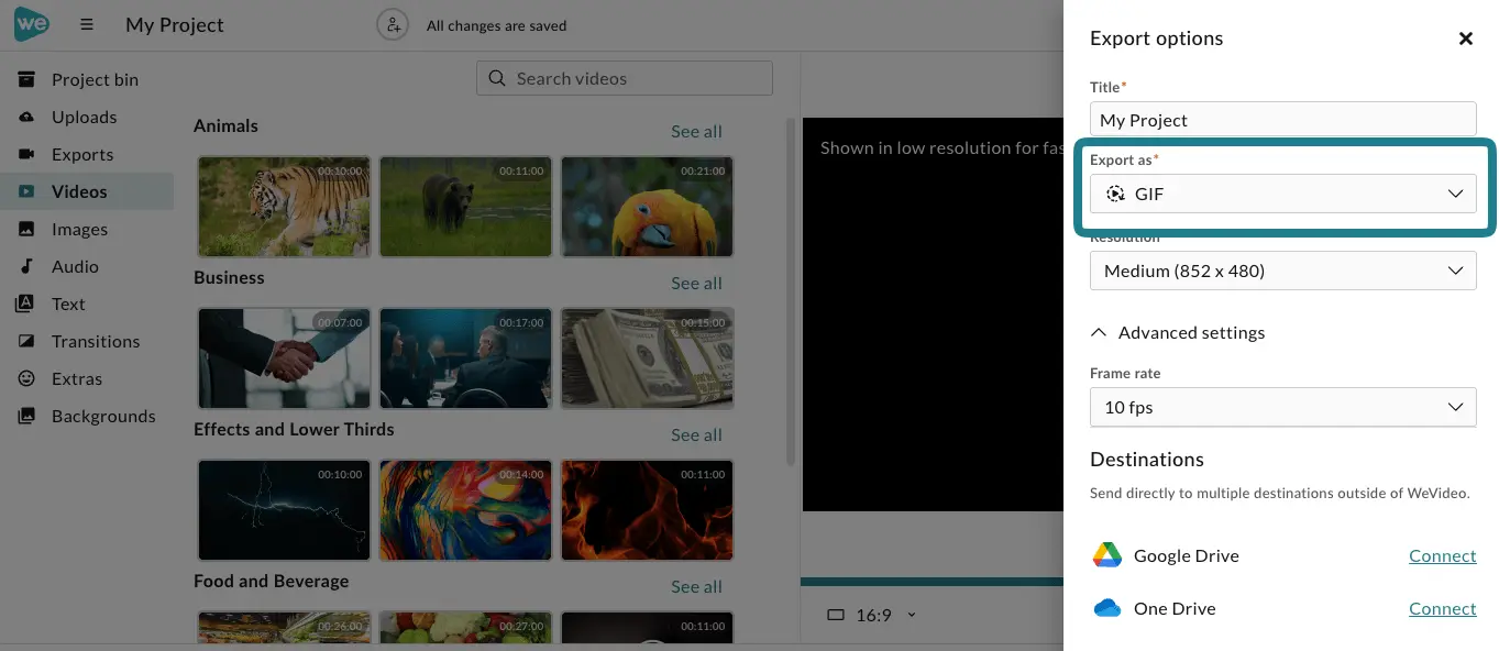 Change the export settings to GIF