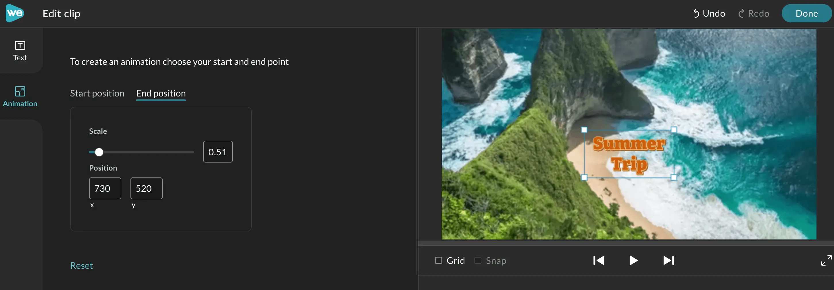 The animation tab in the clip editor