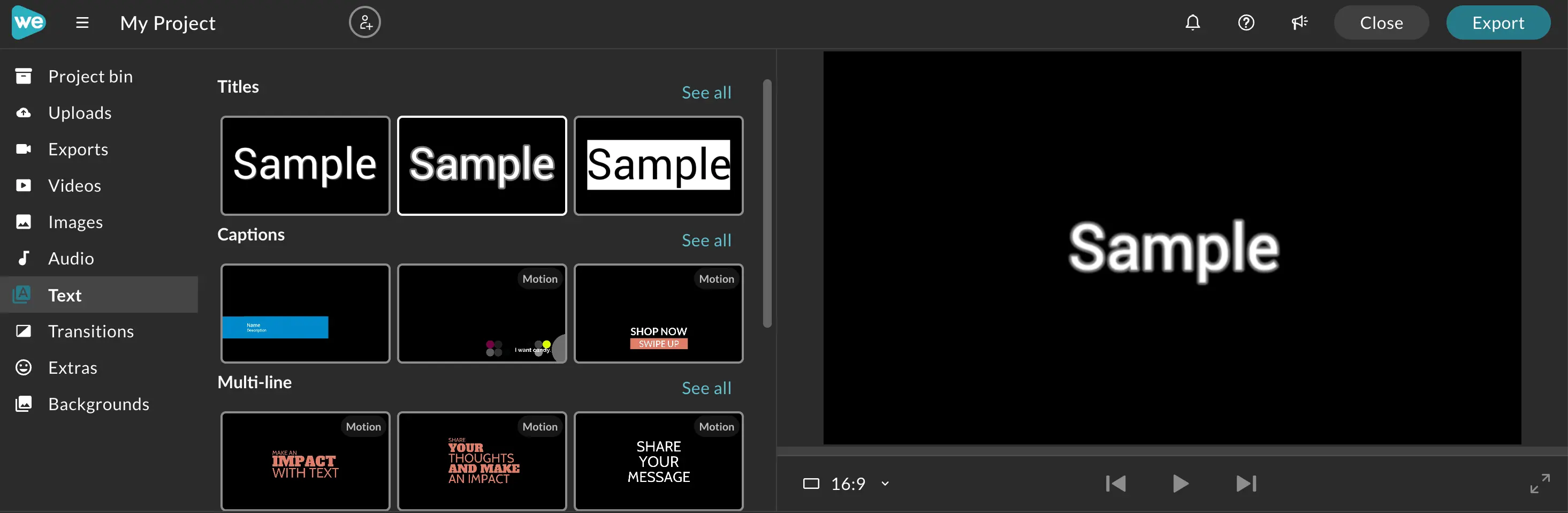 The motion titles in the text tab in the video editor.
