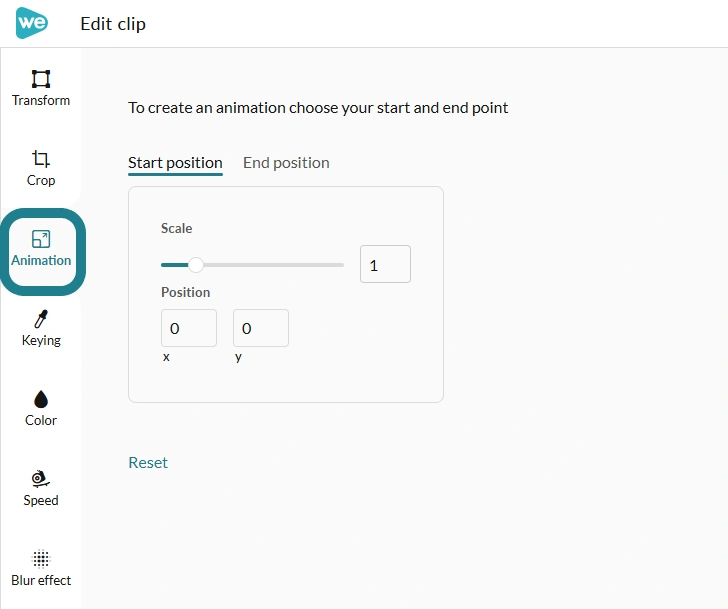 The animation tab in the clip editor