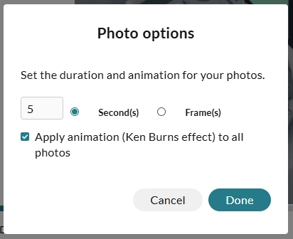 The adjust duration window for the slides.