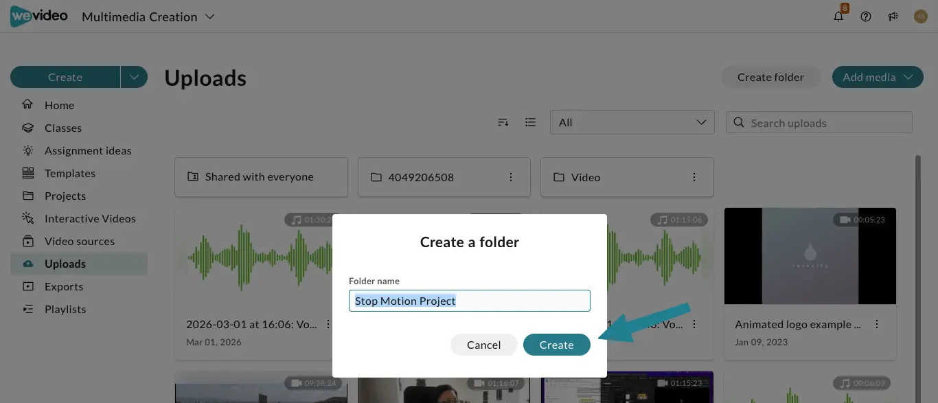Name the folder and click create
