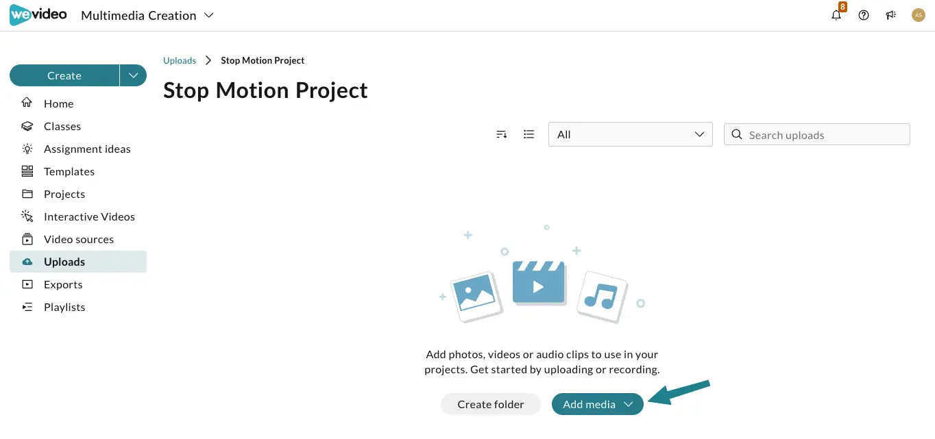 Select Add Media from the created folder.