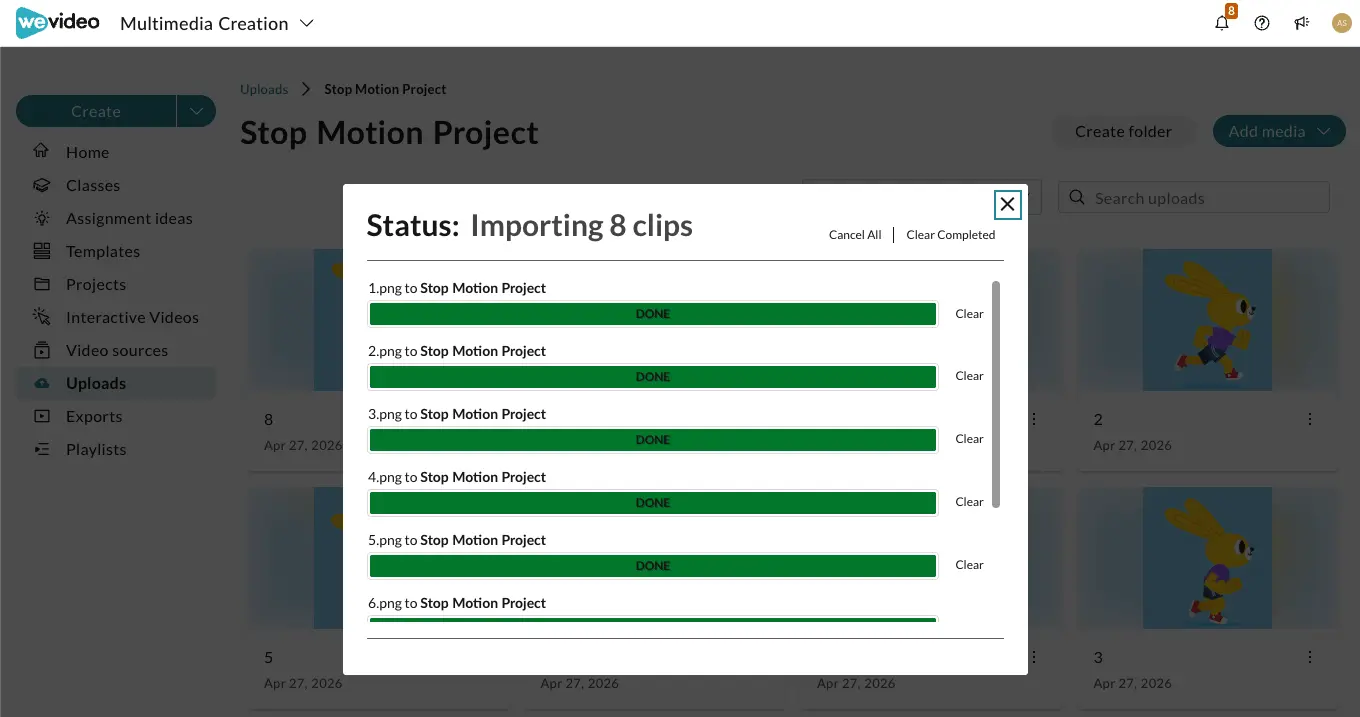 Upload all the images for the stop motion video