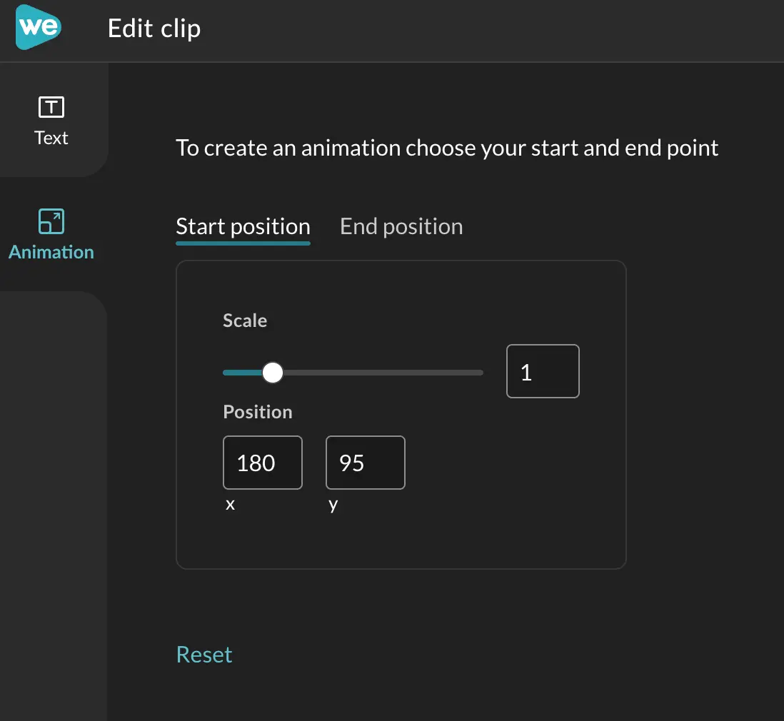 The animation tab for the clip editor