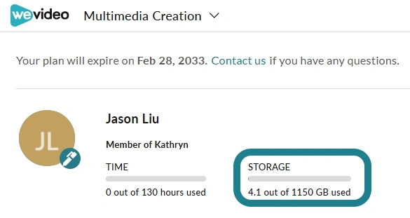 The storage space indicator in the account settings.