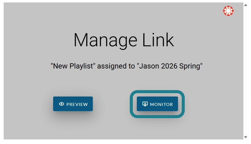 The monitor button on the manage link page in the linked playlist
