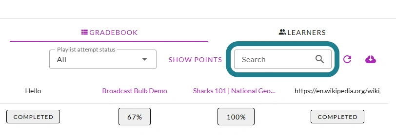 The search bar on the playlist monitor page.