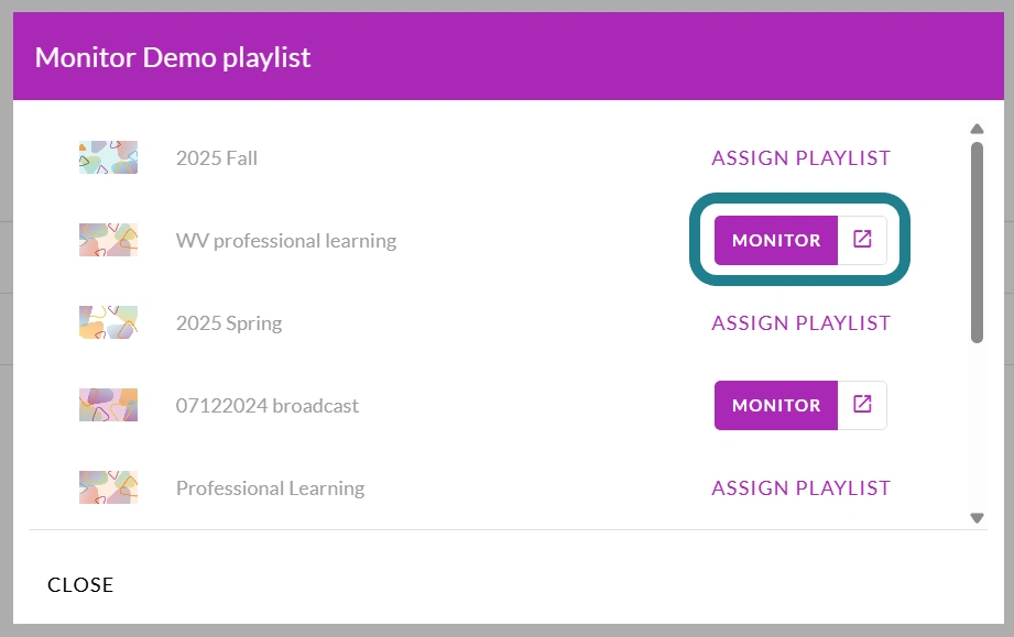 The monitor button for the playlist
