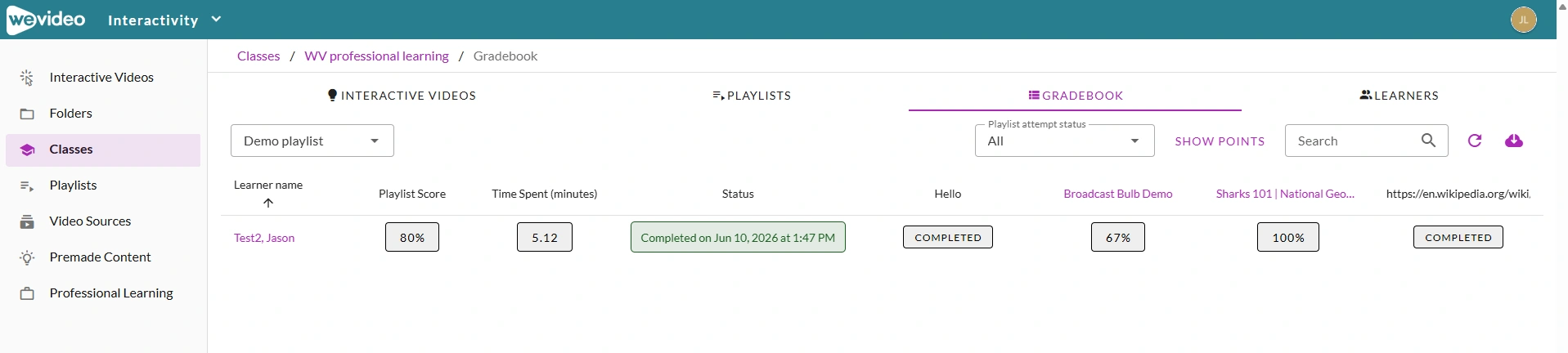 The playlist monitor page.