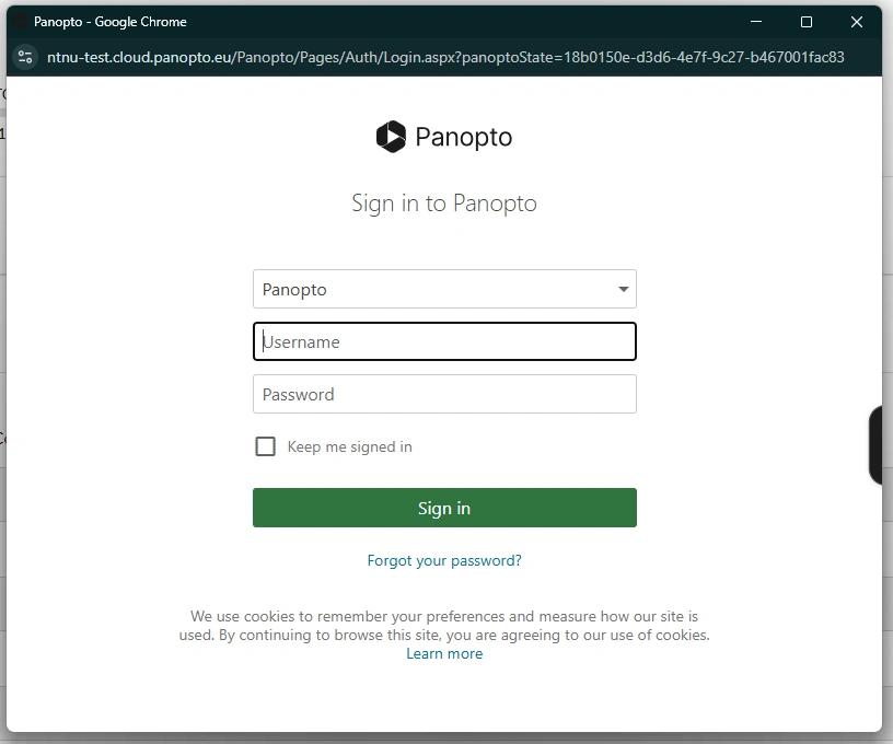 The Panopto login page