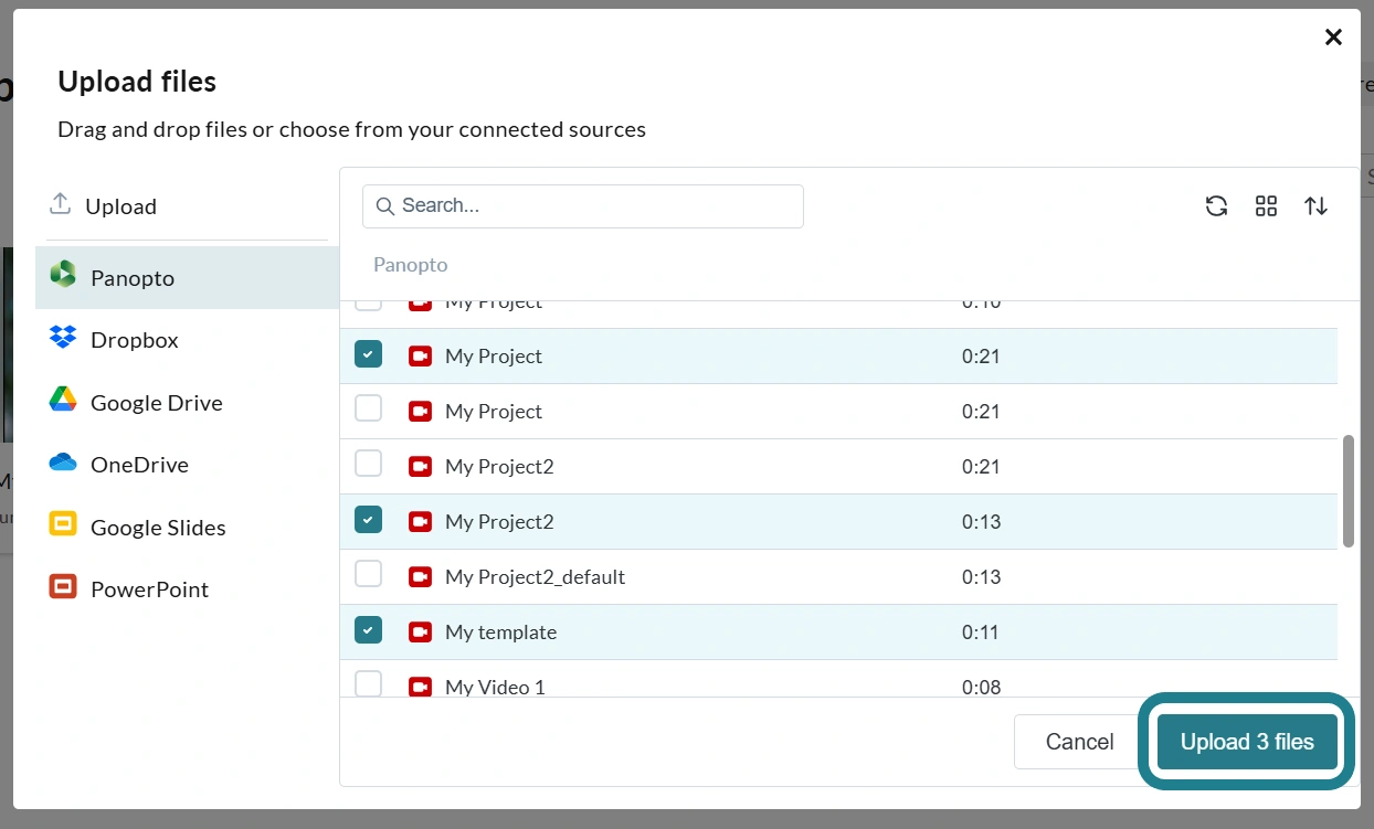 Select the media and click the Upload Files button to import the media to WeVideo
