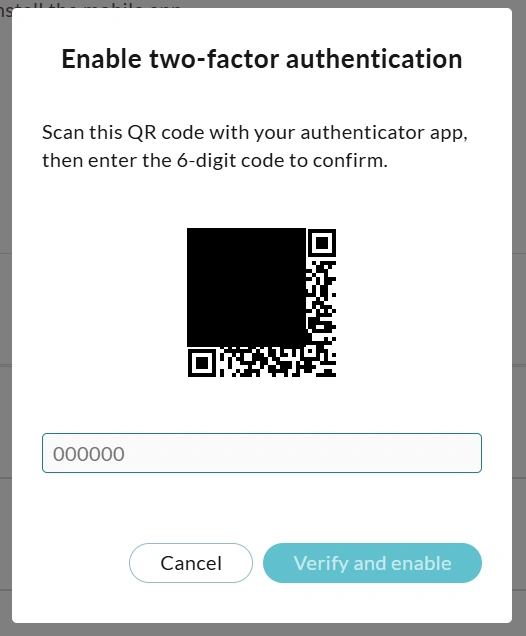 The QR code for setting up the two-factor authentication app