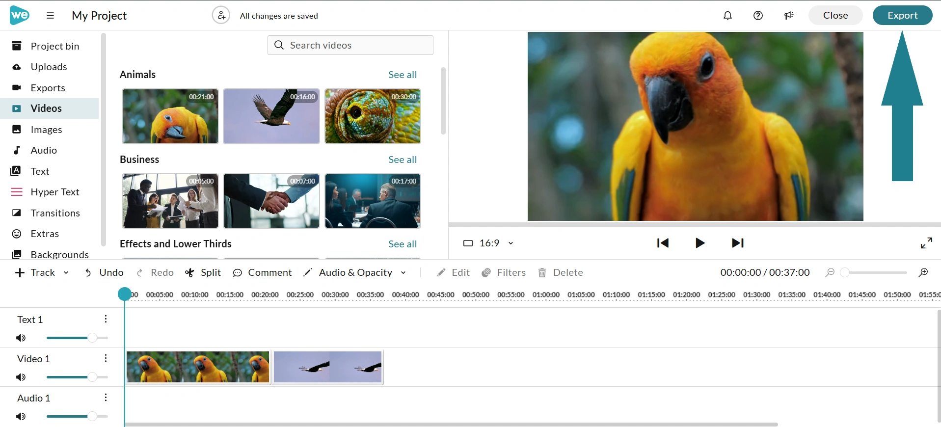 The export button in the video editor.