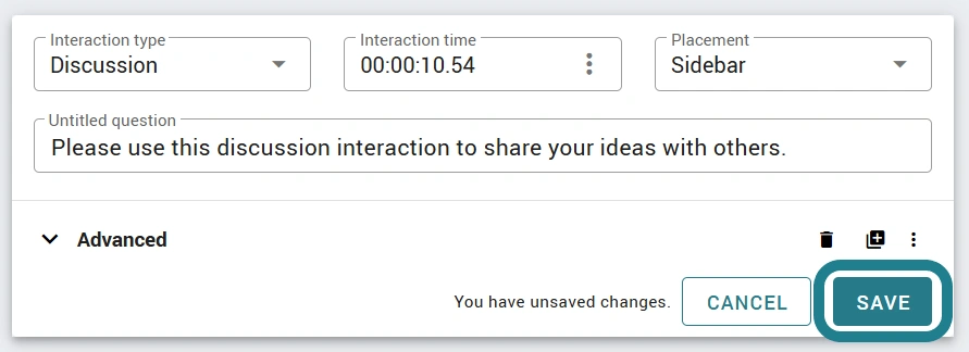 Click the save button for the interaction to save it.