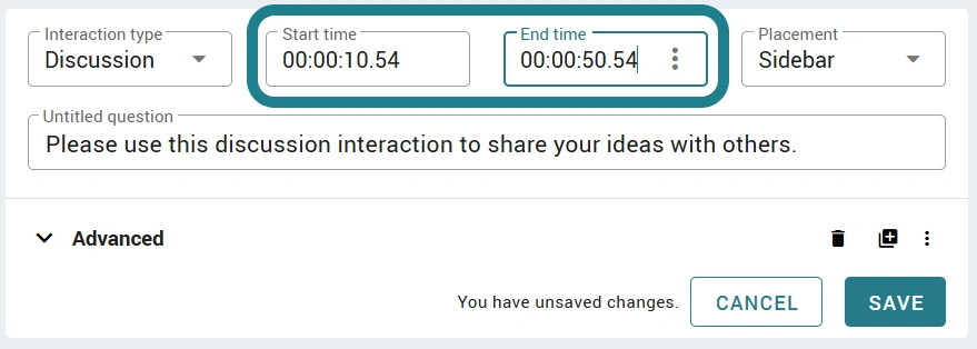 Set the start and end time for the interaction