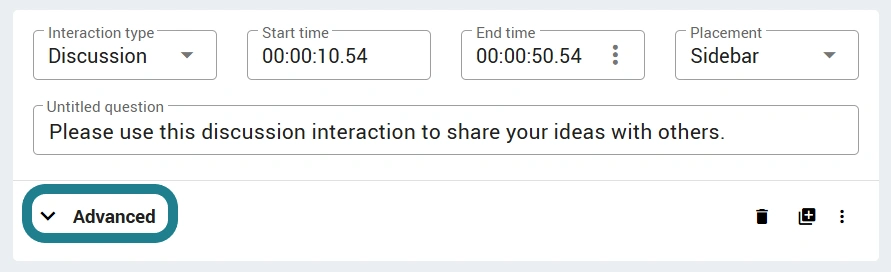 The advanced options for the discussion.