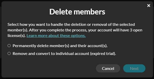 The delete options to remove users from the license.