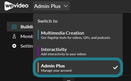 The admin plus option in WeVideo
