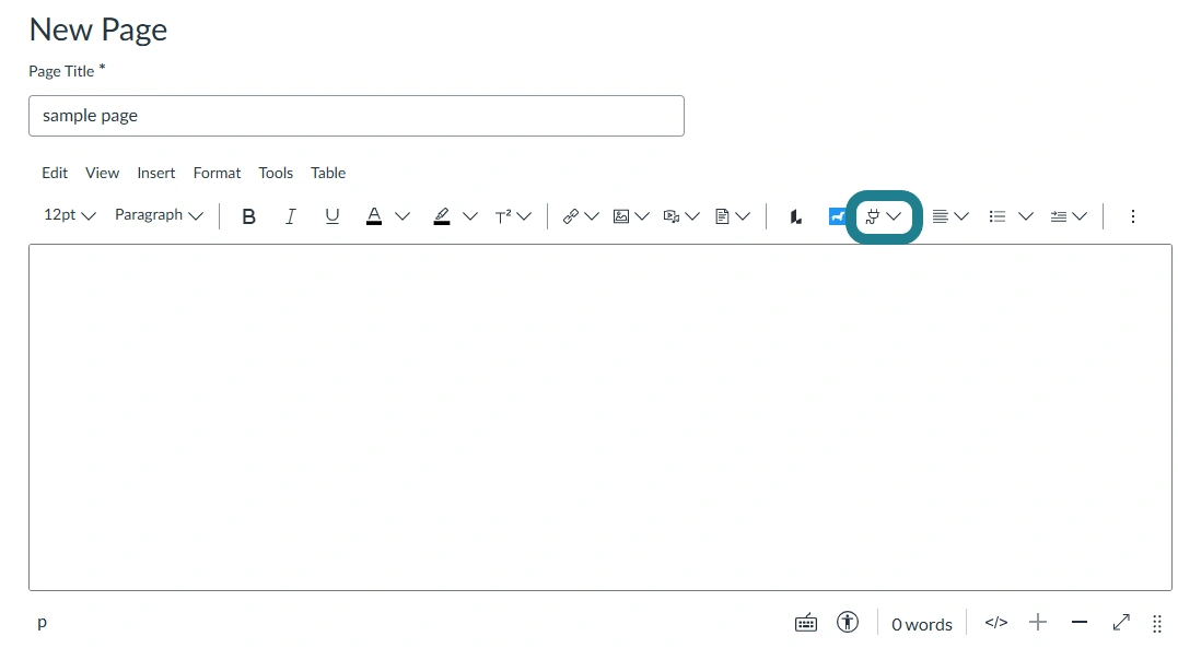 The apps option in the rich content editor in Canvas.