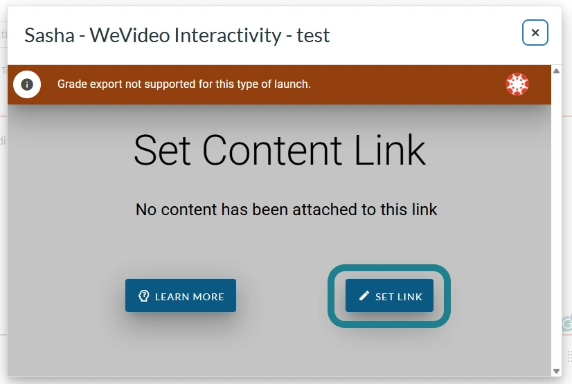 The manage link page for the integration.