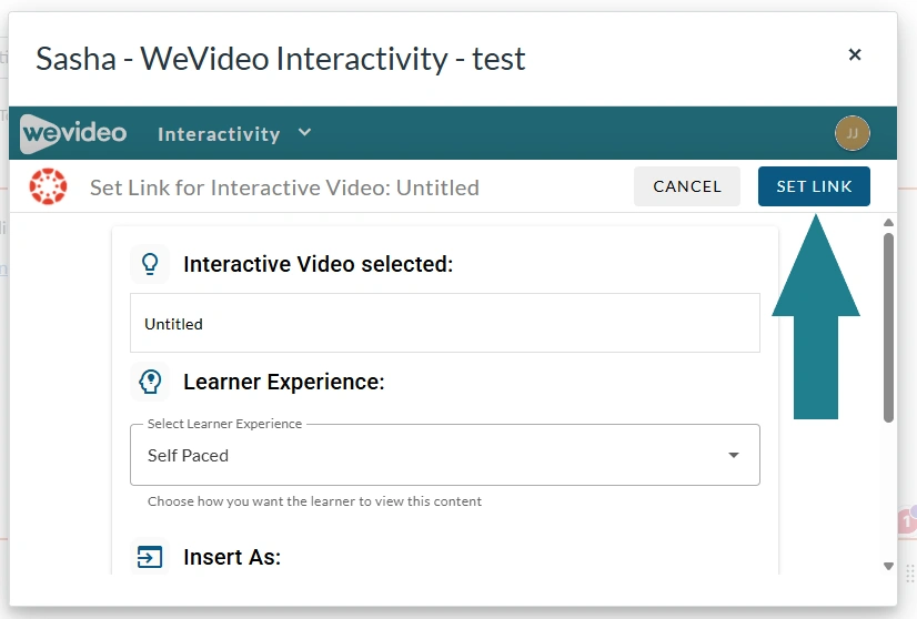 Click the set link button to confirm linking the content to Canvas