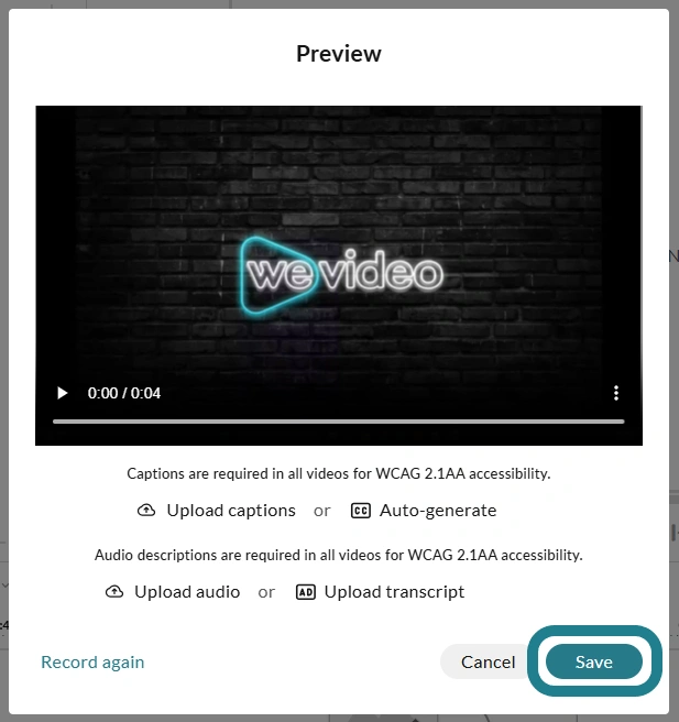 Click Save to save the recording