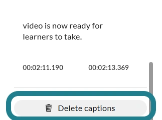 The delete captions option for removing captions from the exports.