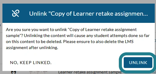 The unlink button on the confirmation page.