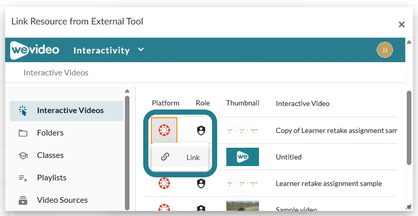 The link button for the interactive content.