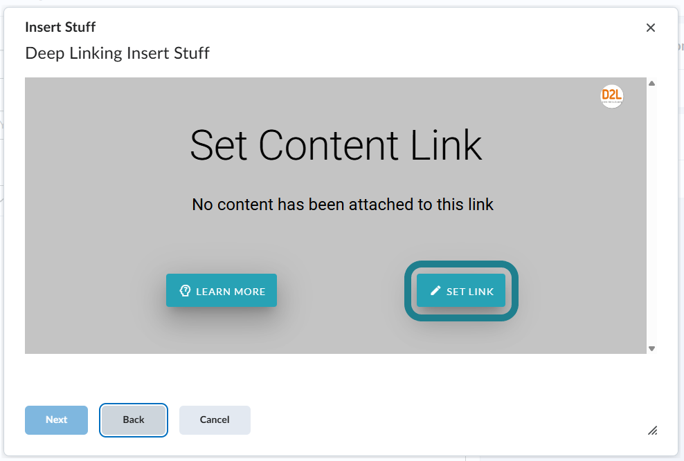 The set link button on the manage link page.