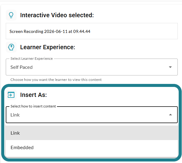 The insert as option for the inserted content