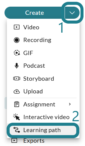 The learning path option in the Create menu in WeVideo Multimedia Creation