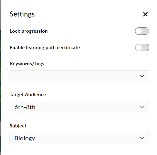 Adjust the settings or add tags to the learning path.