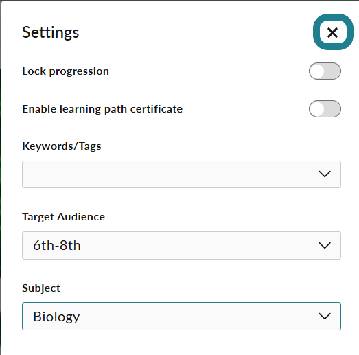 Click the X icon to close the settings panel after adjusting the settings.