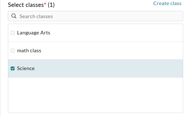Select the class to which the learning path should be assigned.
