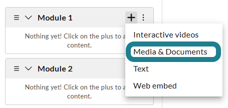 Click the plus button on the module to add items to it.