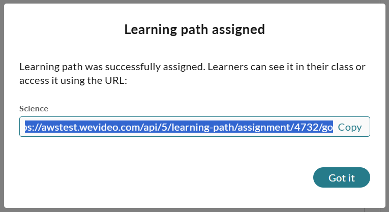 The assignment link for the assigned learning path.
