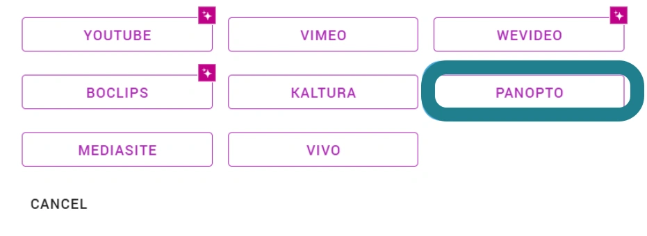 Choosing Panopto as an external video source in WeVideo. 