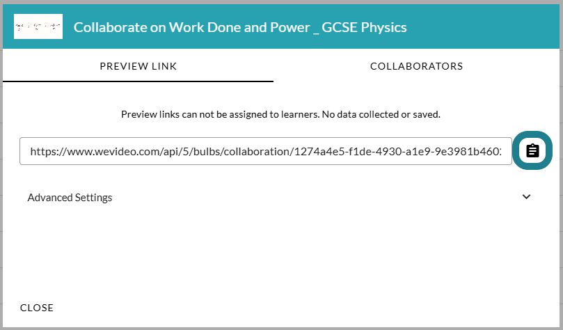 The preview link page for the interactive video