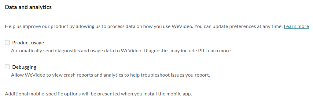 The data and analytics settings under the privacy settings