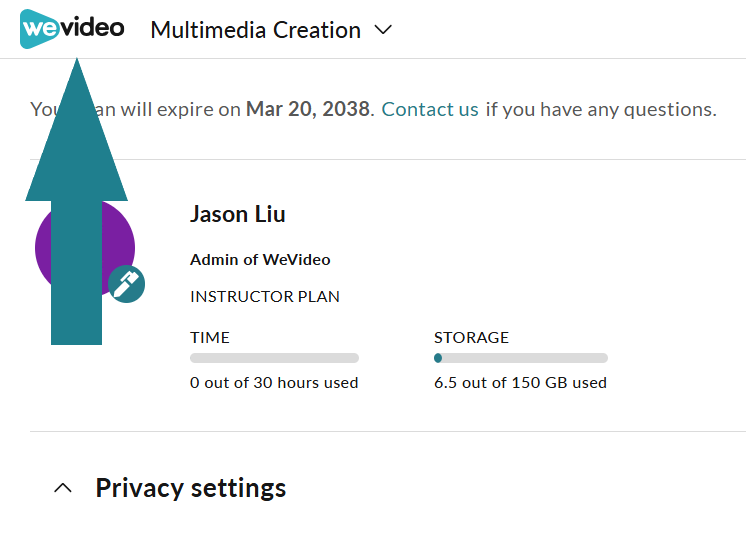 Click the WeVideo icon at the top of the window to navigate back to the Multimedia Creation space
