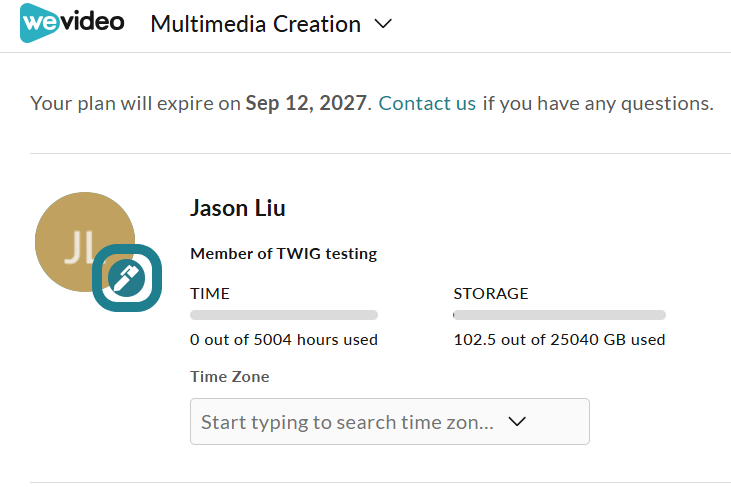 The pen icon next to the user icon allows the user to update their information.