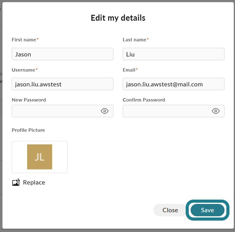 The save button on the edit my details page for users to save the changes.