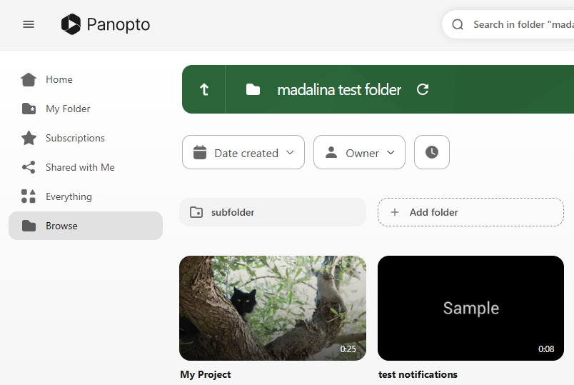 The exported project in Panopto