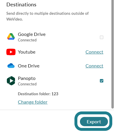 Click the Export button to start exporting the project.